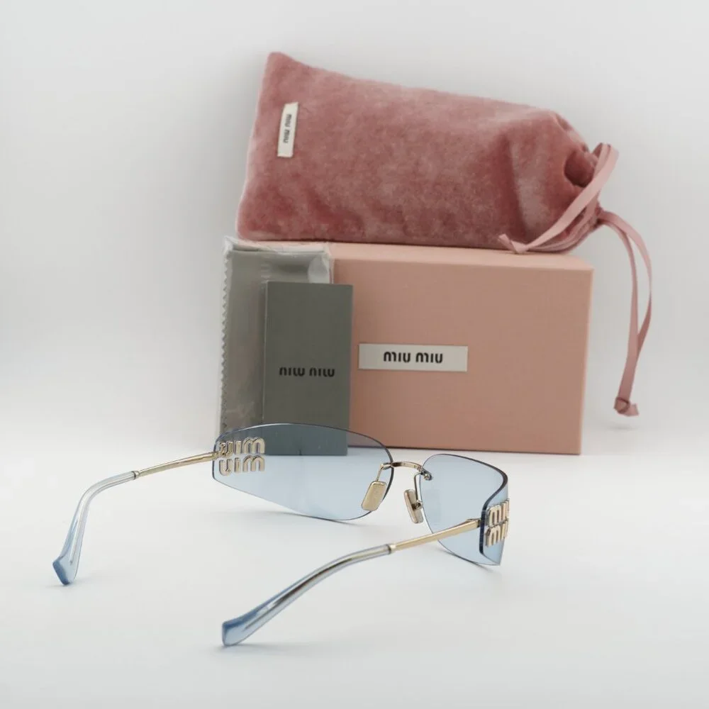 Miu Miu MUA51S ZVN10P Rectangle Sunglasses – Gold\Light Blue